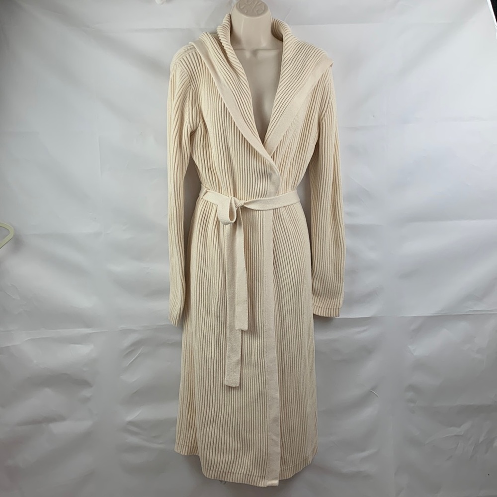 J. Crew Ivory cotton long hooded wrap cardigan sweater with belt and hood